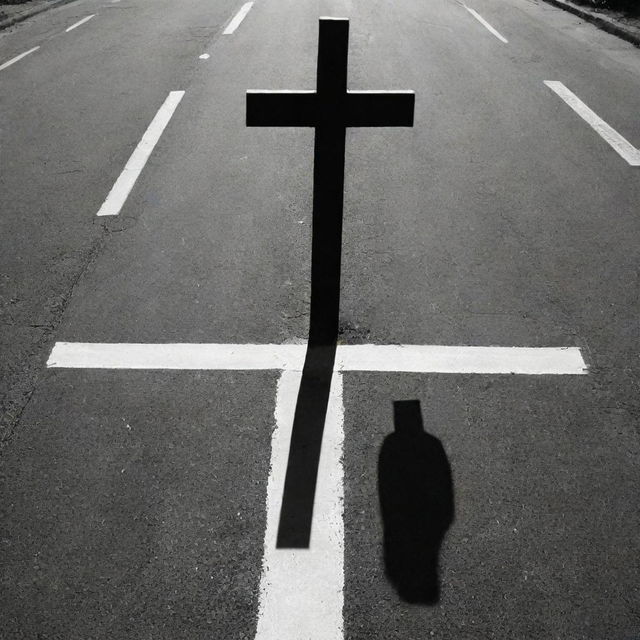 A victim symbolically shown at a crossroads, portraying the essence of making a decision. Use a potent mixture of light and shadow to emphasize the emotional struggle.