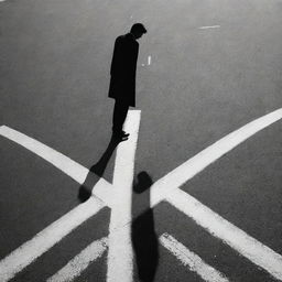 A victim symbolically shown at a crossroads, portraying the essence of making a decision. Use a potent mixture of light and shadow to emphasize the emotional struggle.