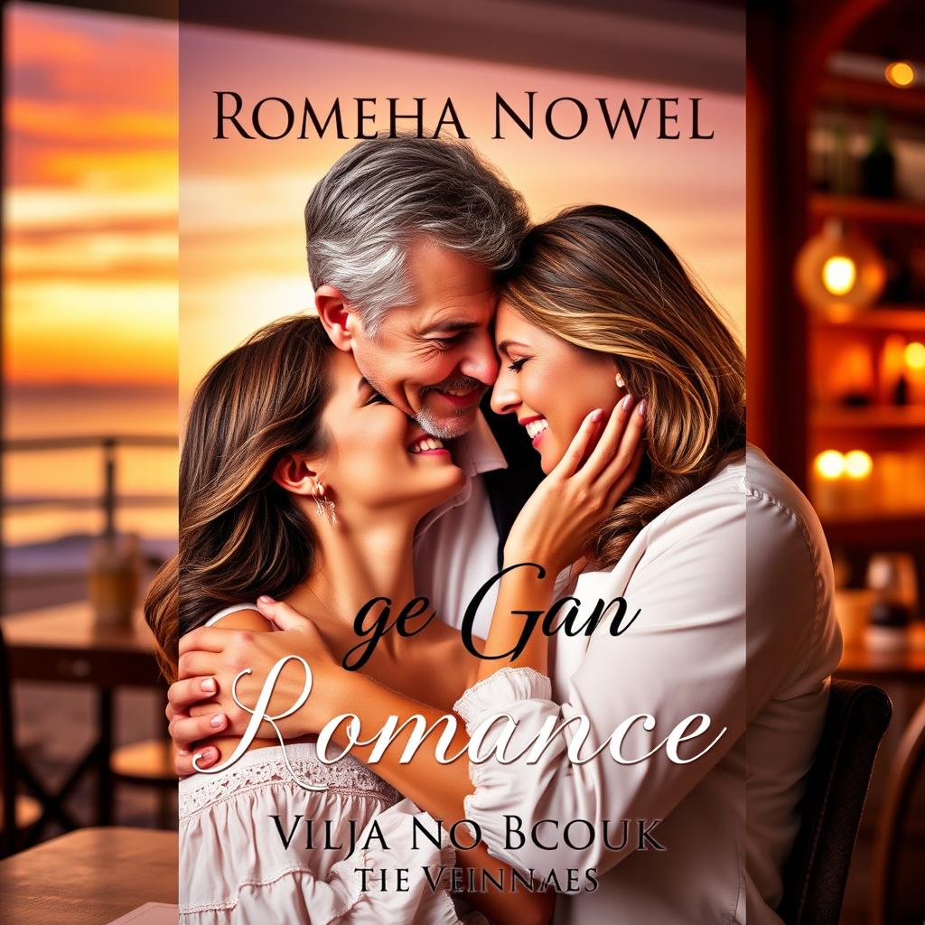 Create a romance novel book cover featuring an age gap relationship