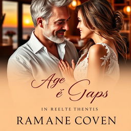 Create a romance novel book cover featuring an age gap relationship