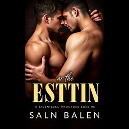 Design an erotic book cover featuring a passionate couple in a close embrace, with a dark and sultry background