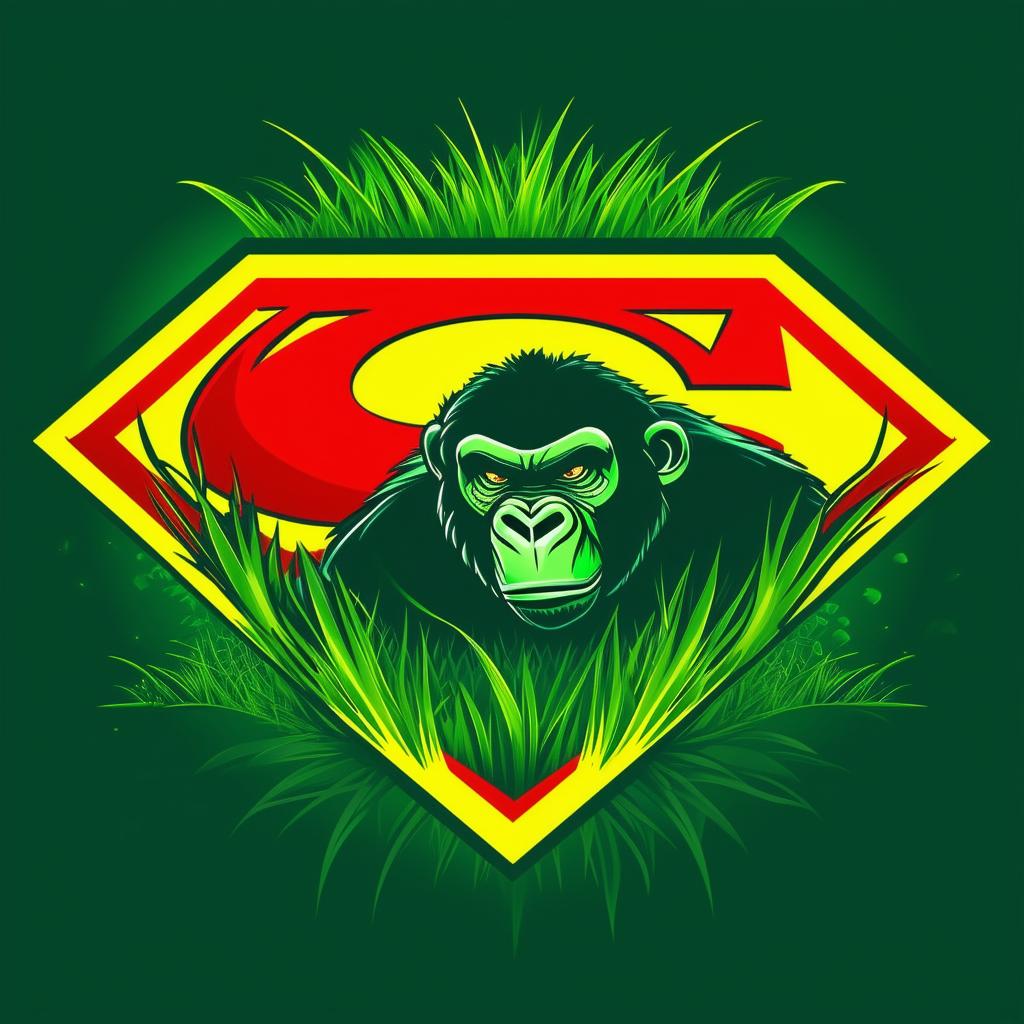 Create a logo for 'The Grass Guardian' inspired by the Superman logo, replacing the 'S' with a gorilla