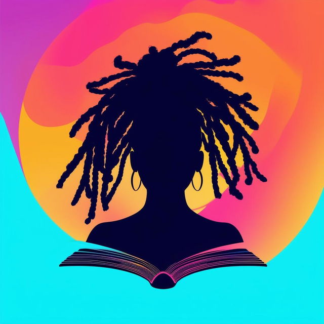 Design a vibrant, eye-catching logo for Nikki Jordan's book with bright colors, featuring a book and a silhouette of a woman with dreadlocks, prominently displaying her name