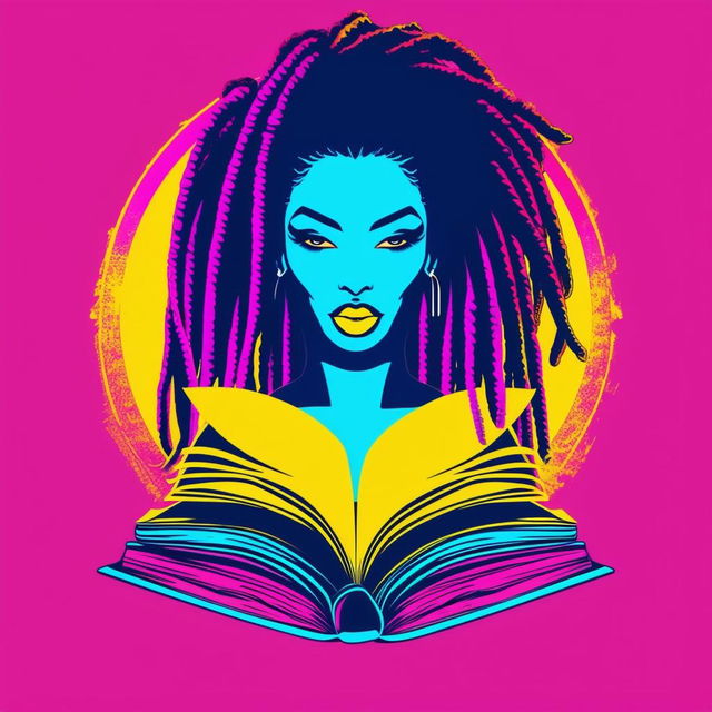 Design a vibrant, eye-catching logo for Nikki Jordan's book with bright colors, an open book, and a silhouette of a woman with dreadlocks, prominently featuring her name