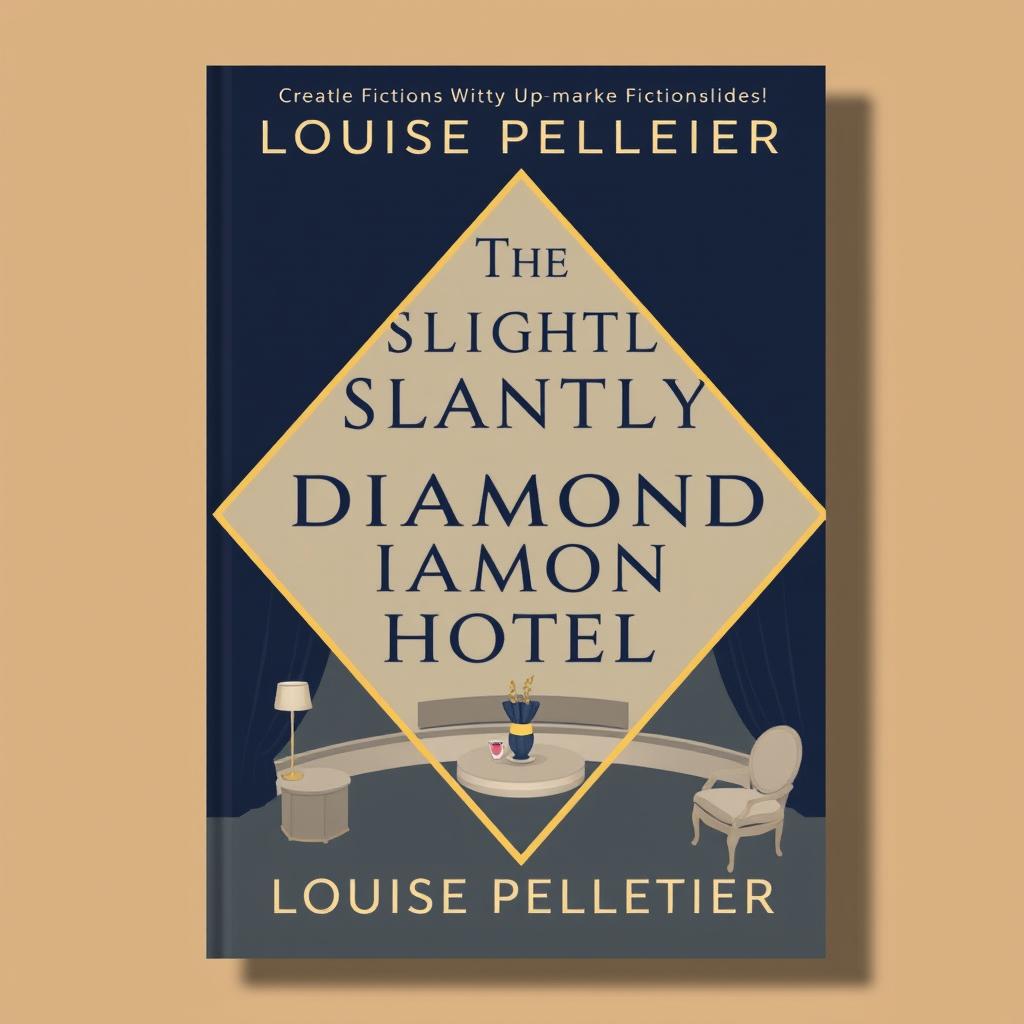 Create a book cover for a witty upmarket fiction entitled 'The Slightly Slanted Diamond Hotel' by Louise Pelletier