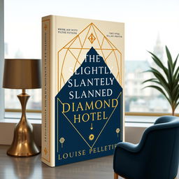 Create a book cover for a witty upmarket fiction entitled 'The Slightly Slanted Diamond Hotel' by Louise Pelletier