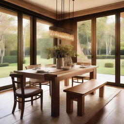 A large wooden dining table with comfortable chairs, perfect for family dinners