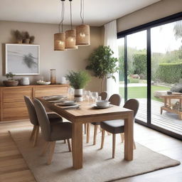 A large wooden dining table with comfortable chairs, perfect for family dinners