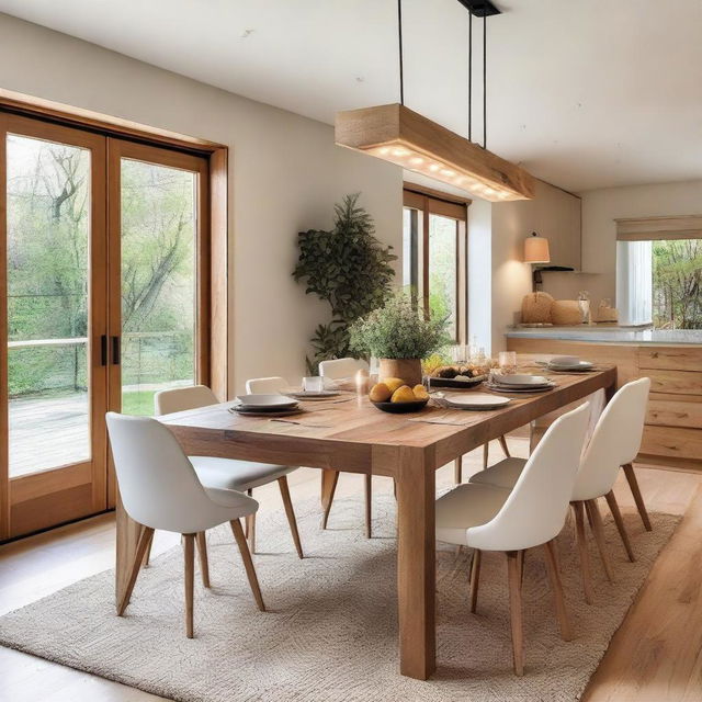 A large wooden dining table with comfortable chairs, perfect for family dinners