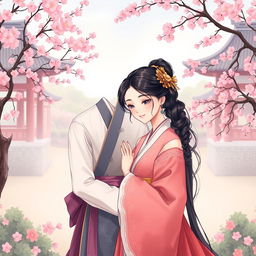 A beautifully detailed illustration of a historical manhwa love couple