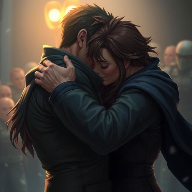 A passionate embrace between two characters, capturing the intensity and emotion of the moment