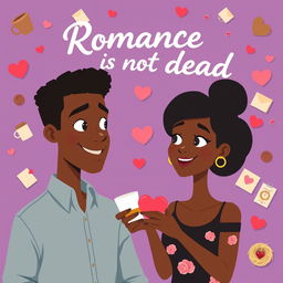 An animated romance comedy titled 'Romance is not dead' featuring a black man and black woman