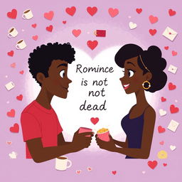 An animated romance comedy titled 'Romance is not dead' featuring a black man and black woman