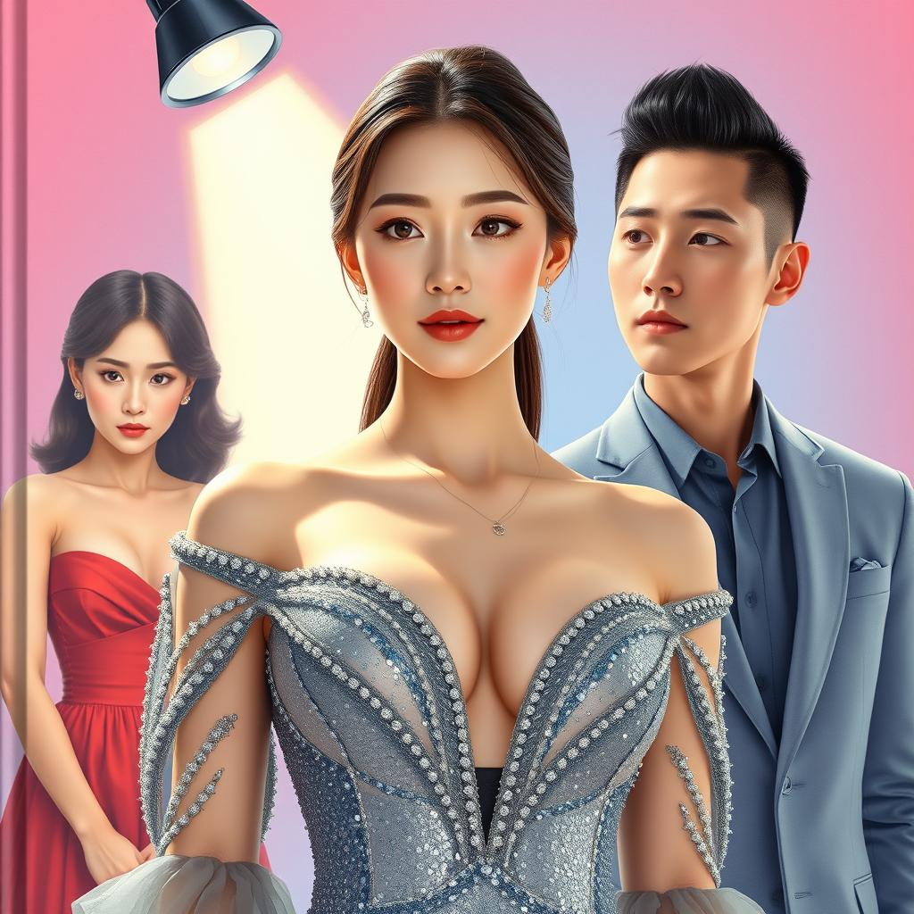 Create a novel cover featuring a very beautiful Korean woman with milky white skin, resembling a supermodel star