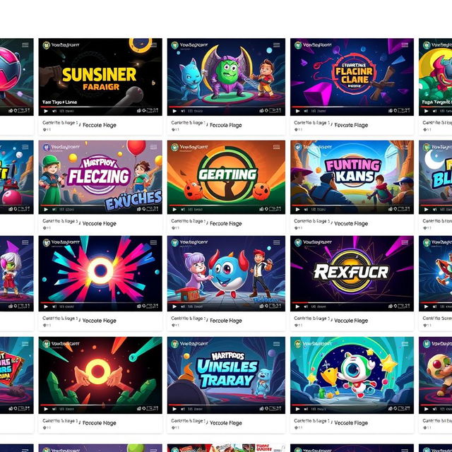 Generate thumbnails featuring a variety of colorful and engaging designs suitable for different types of content, including gaming, vlogs, tutorials, and more