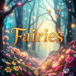 Create a magical and glittery film cover with the title about fairies