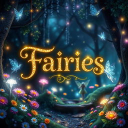 Create a magical and glittery film cover with the title about fairies