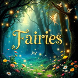 Create a magical and glittery film cover with the title about fairies