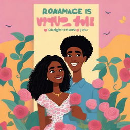 A high-quality animated romance comedy cover titled 'Romance is not dead' featuring one black woman burying love