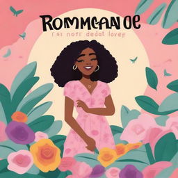 A high-quality animated romance comedy cover titled 'Romance is not dead' featuring a black woman burying love