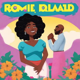 A high-quality animated romance comedy cover titled 'Romance is not dead' featuring a black woman burying love