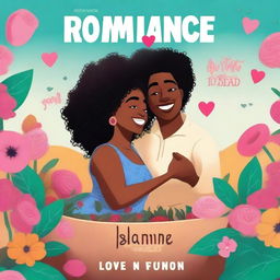 A high-quality animated romance comedy cover titled 'Romance is not dead' featuring a black woman burying love