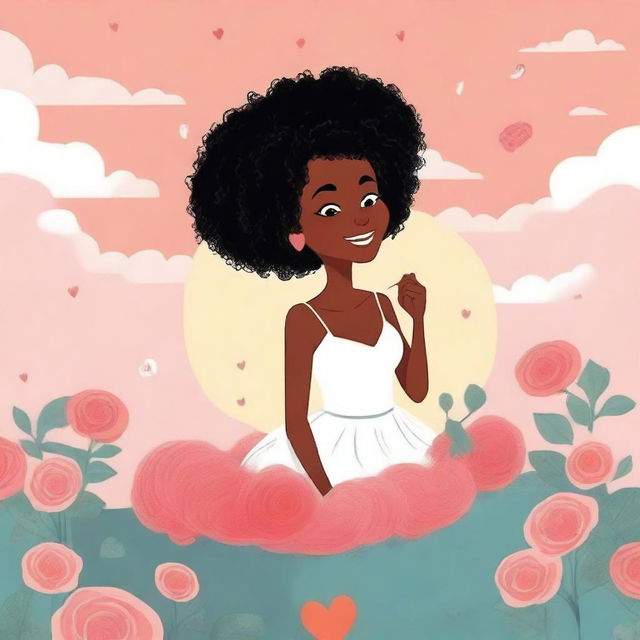 A romantic animated image for a romance comedy cover featuring a black woman burying love