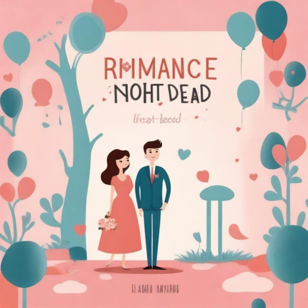 A romantic animated image for a romance comedy titled 'ROMANCE IS NOT DEAD'