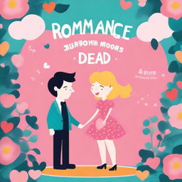 A romantic animated image for a romance comedy titled 'ROMANCE IS NOT DEAD'