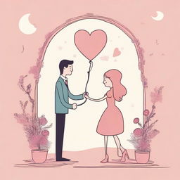 A romantic animated image for a romance comedy titled 'ROMANCE IS NOT DEAD'