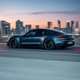 A high-resolution image of a sleek, modern Porsche Taycan electric car