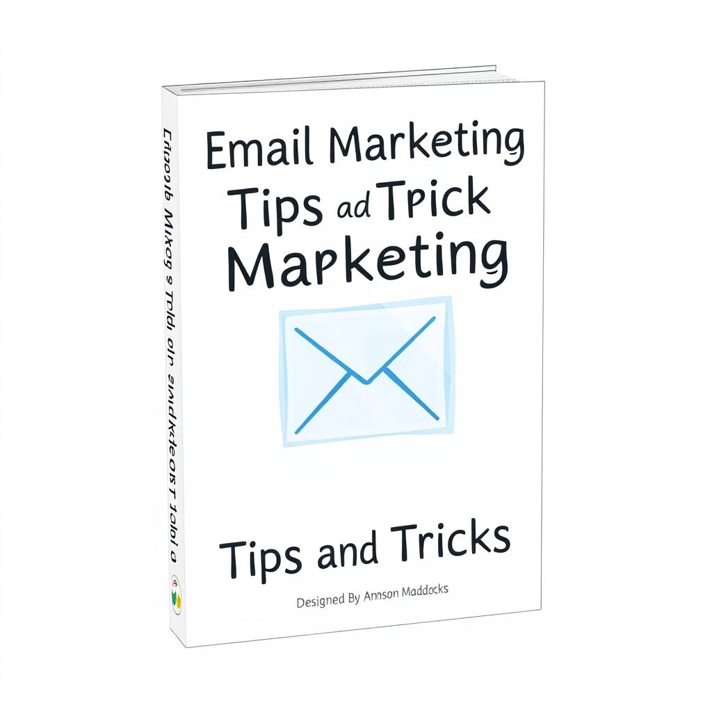 A book cover for 'Email Marketing Tips and Tricks' on a white background with a blue background and a white arrow in the center