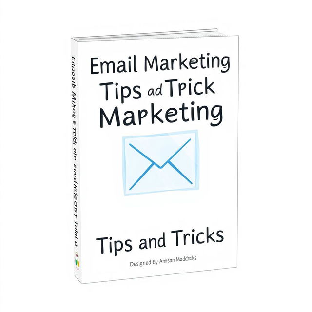 A book cover for 'Email Marketing Tips and Tricks' on a white background with a blue background and a white arrow in the center