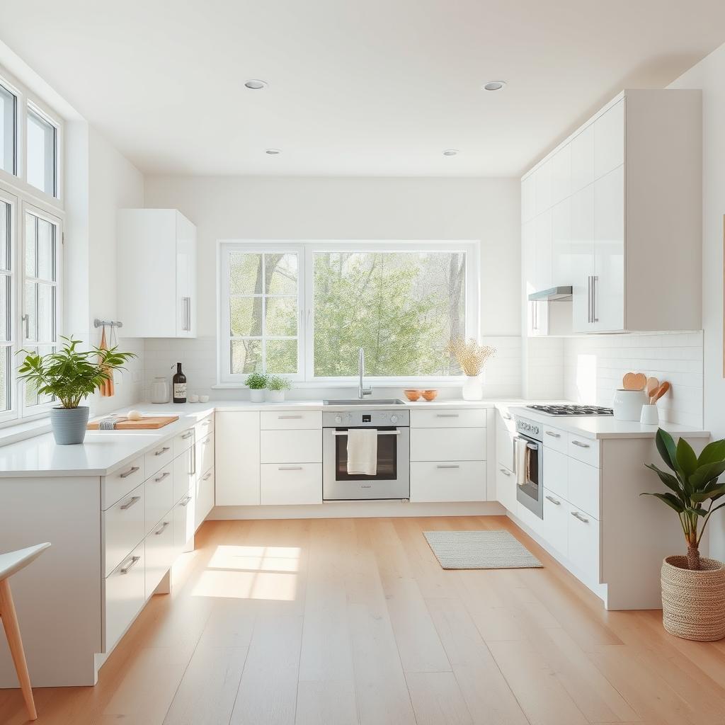 Create an image of a Nordic-style white kitchen