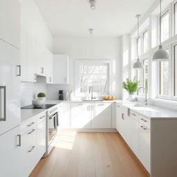 Create an image of a Nordic-style white kitchen