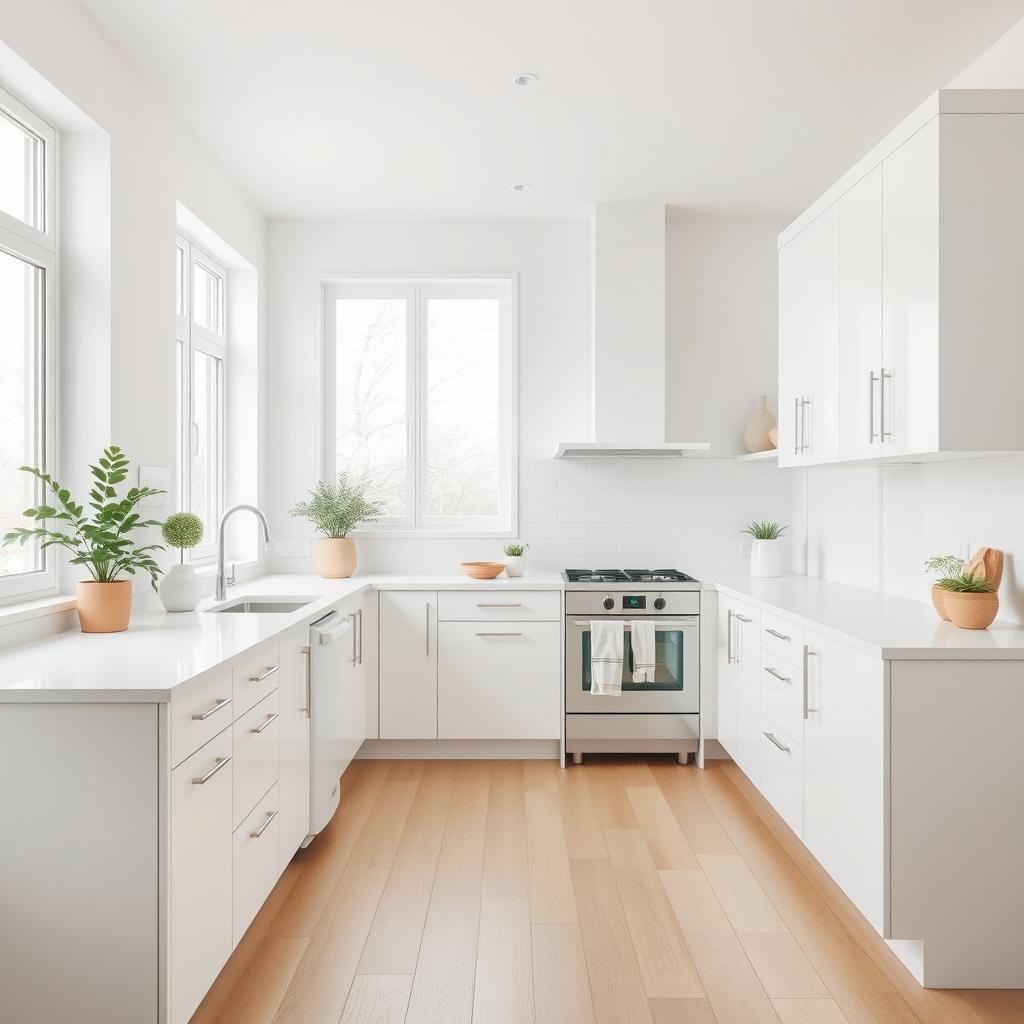 Create an image of a Nordic-style white kitchen