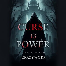 Create a dark fantasy-themed book cover for a novel titled 'Curse is Power' by author CrazyWork