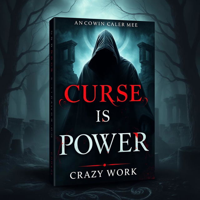 Create a dark fantasy-themed book cover for a novel titled 'Curse is Power' by author CrazyWork