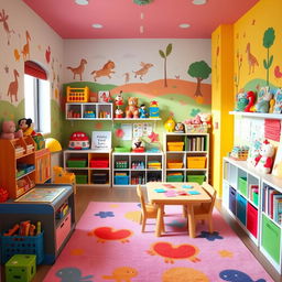 A vibrant and colorful playroom filled with toys, games, and fun activities