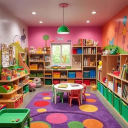 A vibrant and colorful playroom filled with toys, games, and fun activities