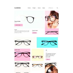 A vibrant and modern online shopping interface showcasing a variety of stylish frames for glasses