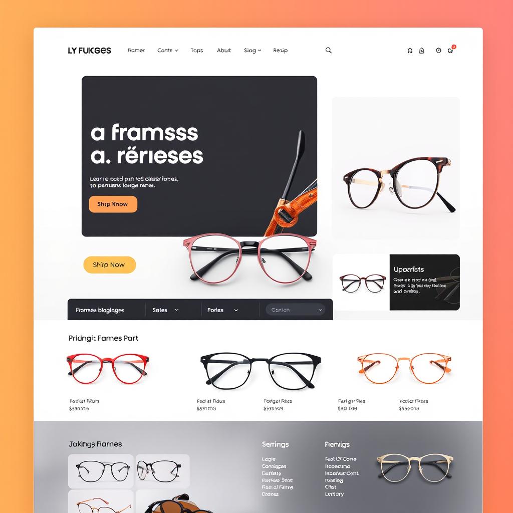 A vibrant and modern online shopping interface showcasing a variety of stylish frames for glasses