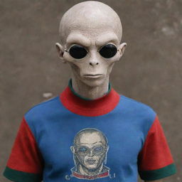 An extraterrestrial being proudly wearing a Gucci shirt.