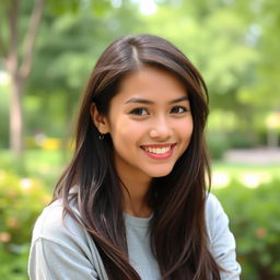 A natural-looking, attractive young woman with dark brown hair