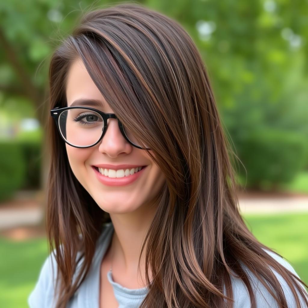 A natural-looking, attractive young European woman with dark brown hair