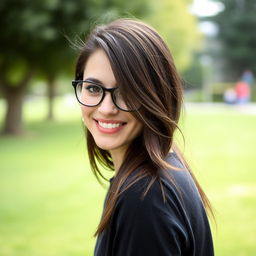 A natural-looking, attractive young European woman with dark brown hair