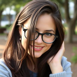 A natural-looking, attractive young European woman with dark brown hair