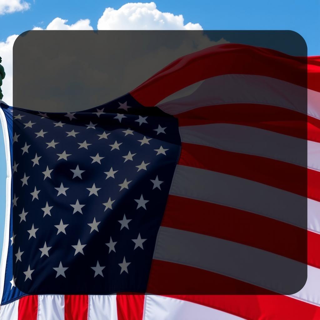 Create an image featuring the American flag prominently displayed in a respectful and patriotic manner, with a background that evokes pride and national unity