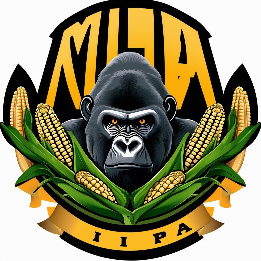 Create a logo featuring the milpa planting system with stylized maize, beans, and squash, and a central silverback gorilla