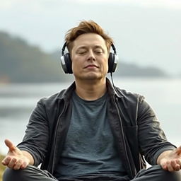 Elon Musk is sitting in a meditative pose with his eyes closed